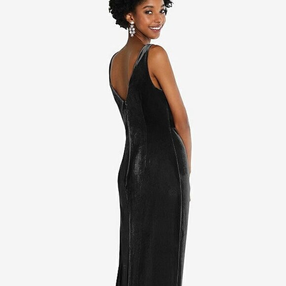 After Six 6861...Draped Skirt Faux Wrap Velvet Maxi Dress...Black...Size S - Picture 3 of 7